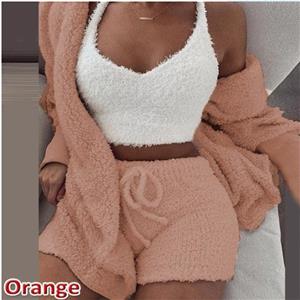 clothWomen's Winter Plush Loungewear Casual 3 Piece Pajamas Long Sleeve Shorts Tracksuit Women