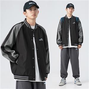 Contrast design baseball collar cotton jacket